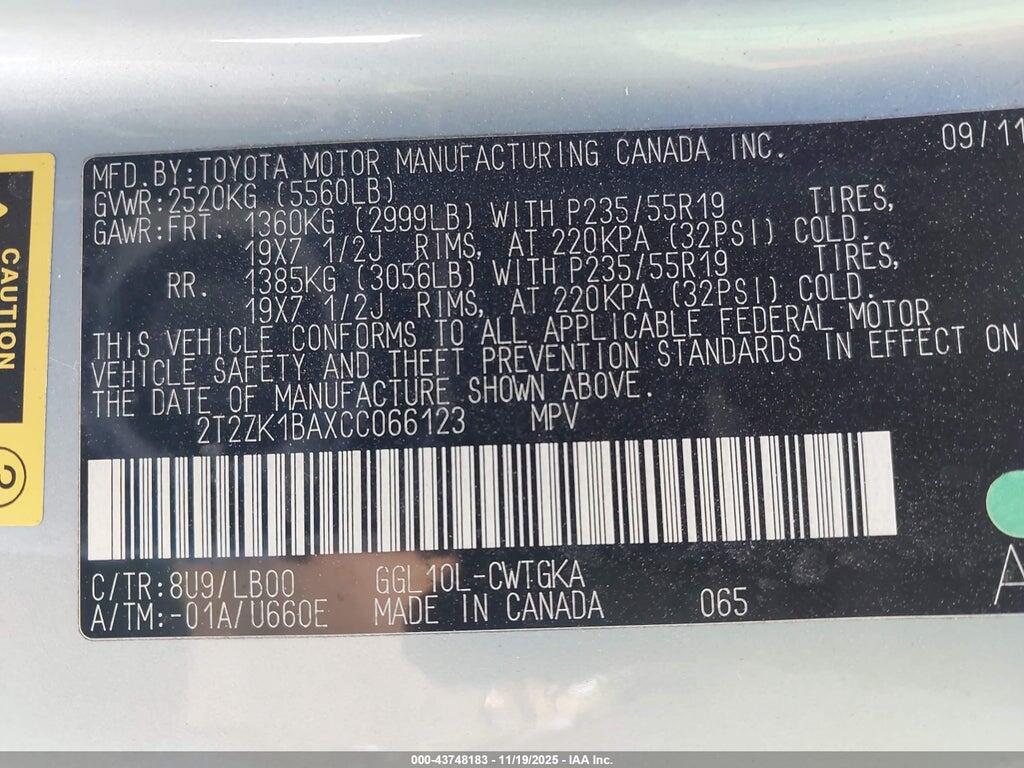 2T2ZK1BAXCC066123 2012 LEXUS RX 350 photo no. 9