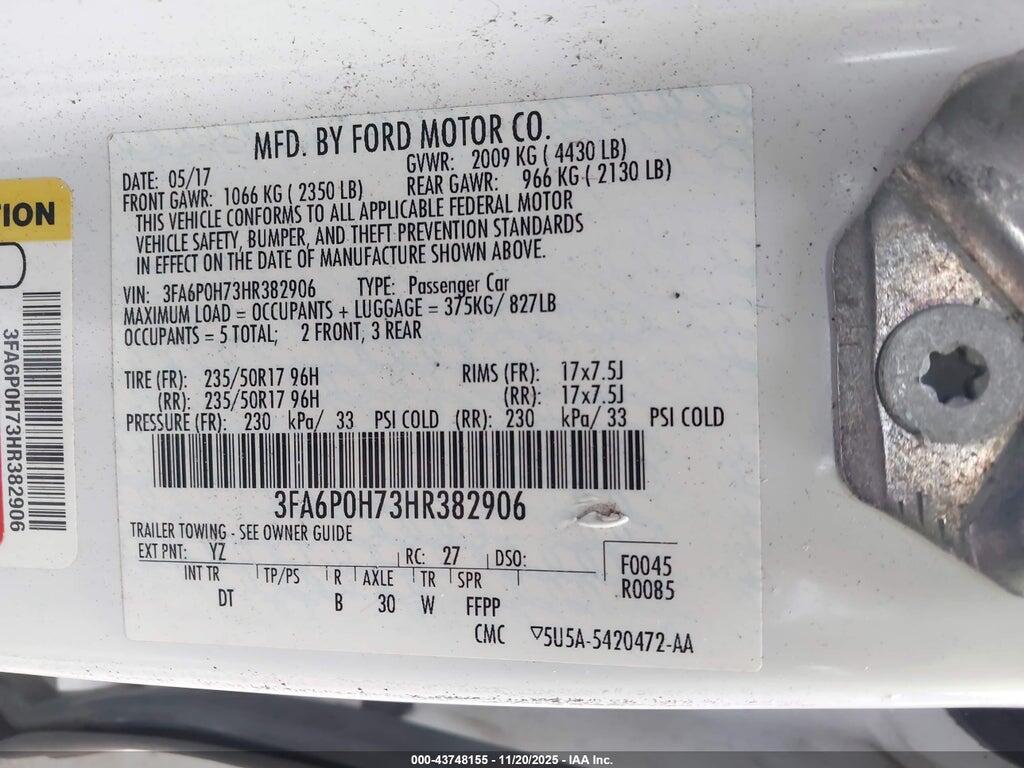 3FA6P0H73HR382906 2017 FORD FUSION photo no. 9
