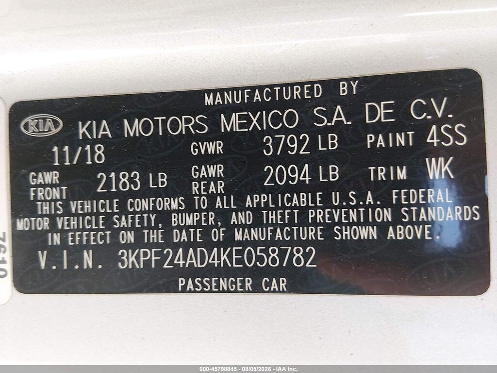 3KPF24AD4KE058782 2019 KIA FORTE photo no. 9