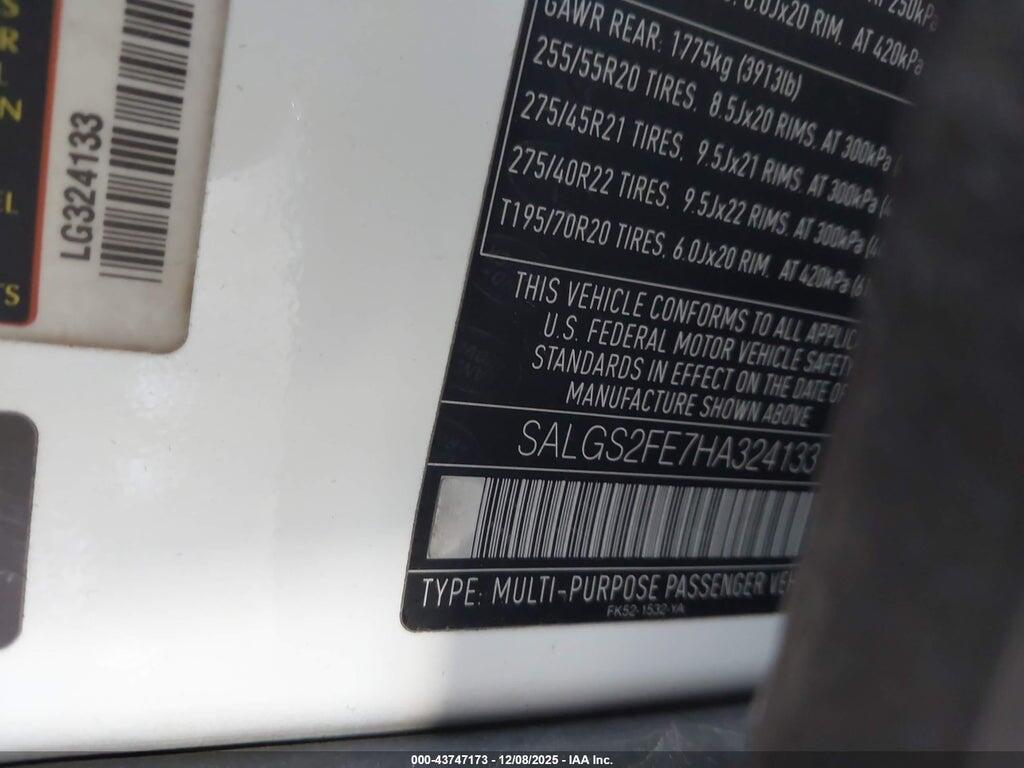 SALGS2FE7HA324133 2017 LAND ROVER RANGE ROVER photo no. 9