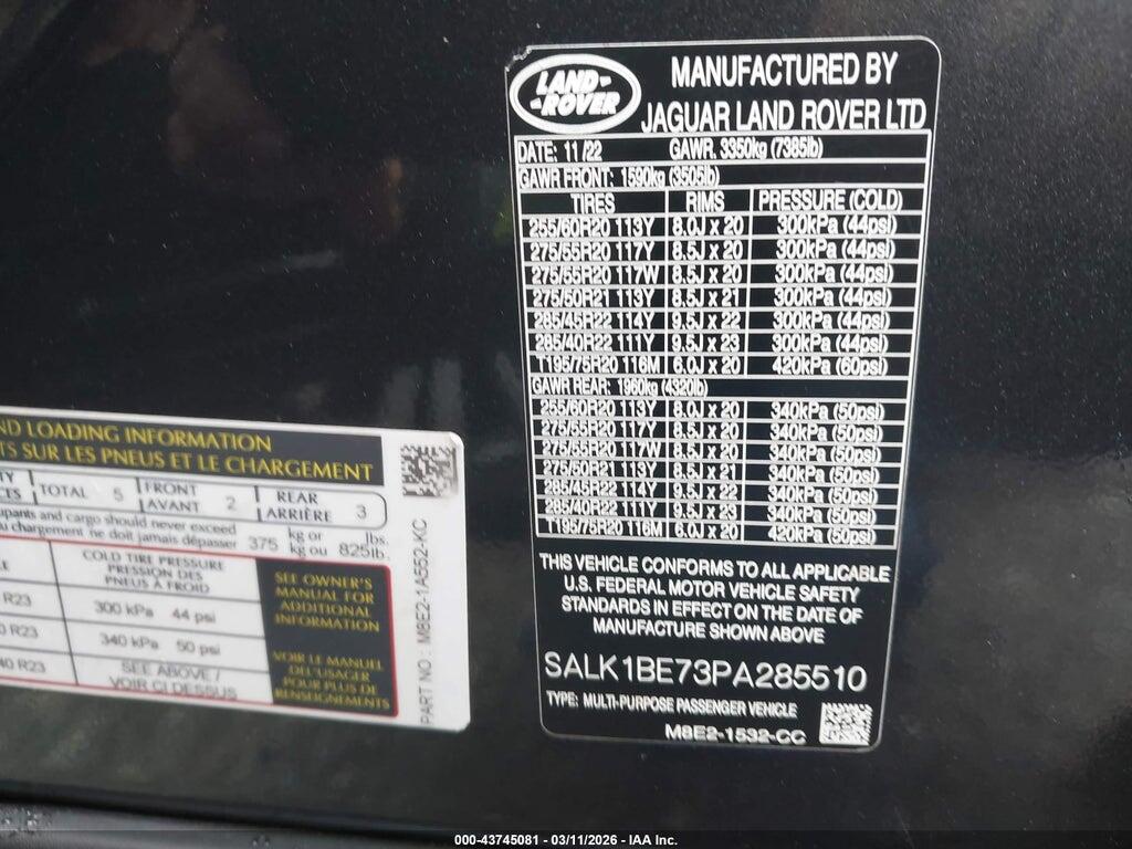 SALK1BE73PA035510 2023 LAND ROVER RANGE ROVER photo no. 9