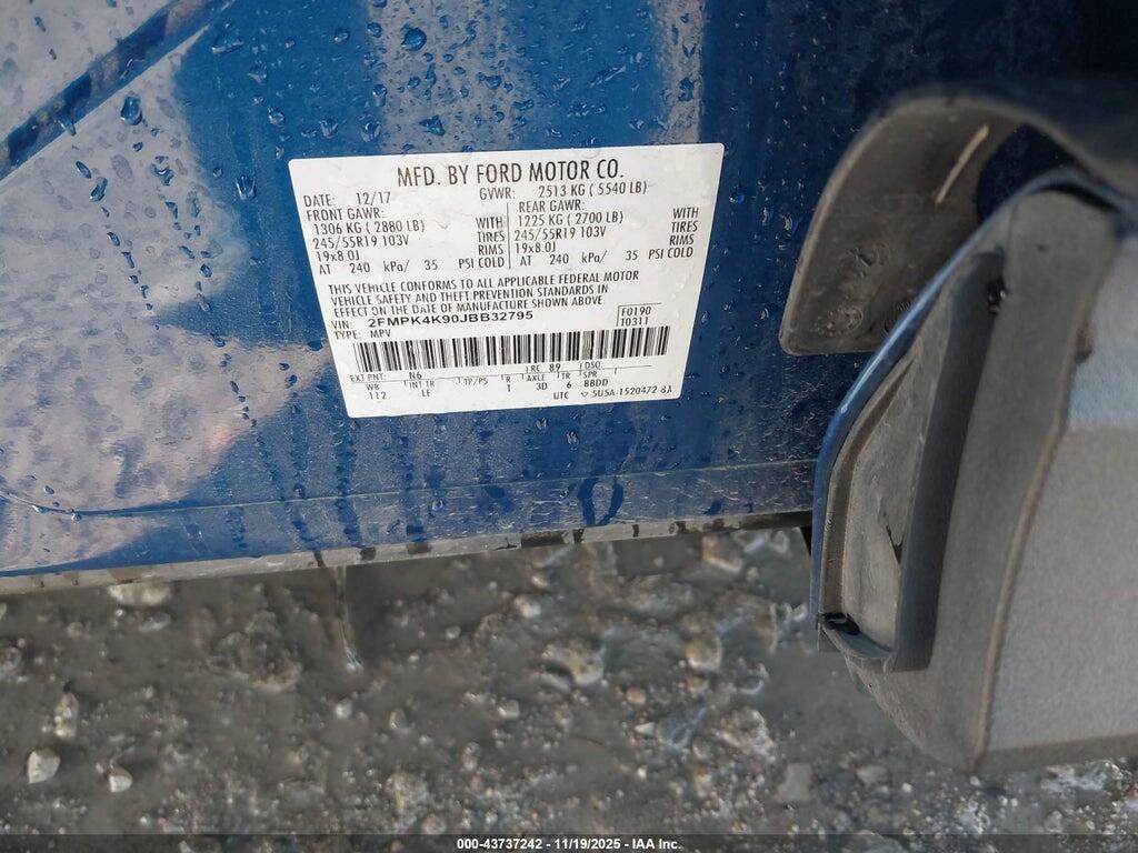 2FMPK4K90JBB32795 2018 FORD EDGE photo no. 9