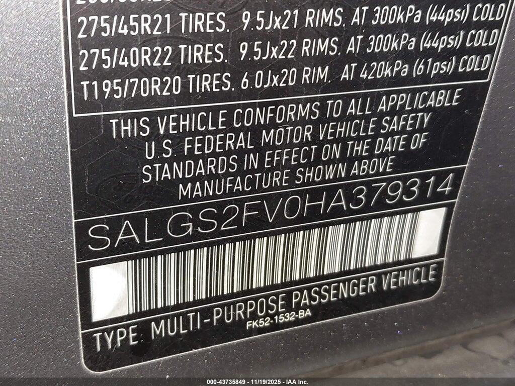 SALGS2FV0HA379314 2017 LAND ROVER RANGE ROVER photo no. 9