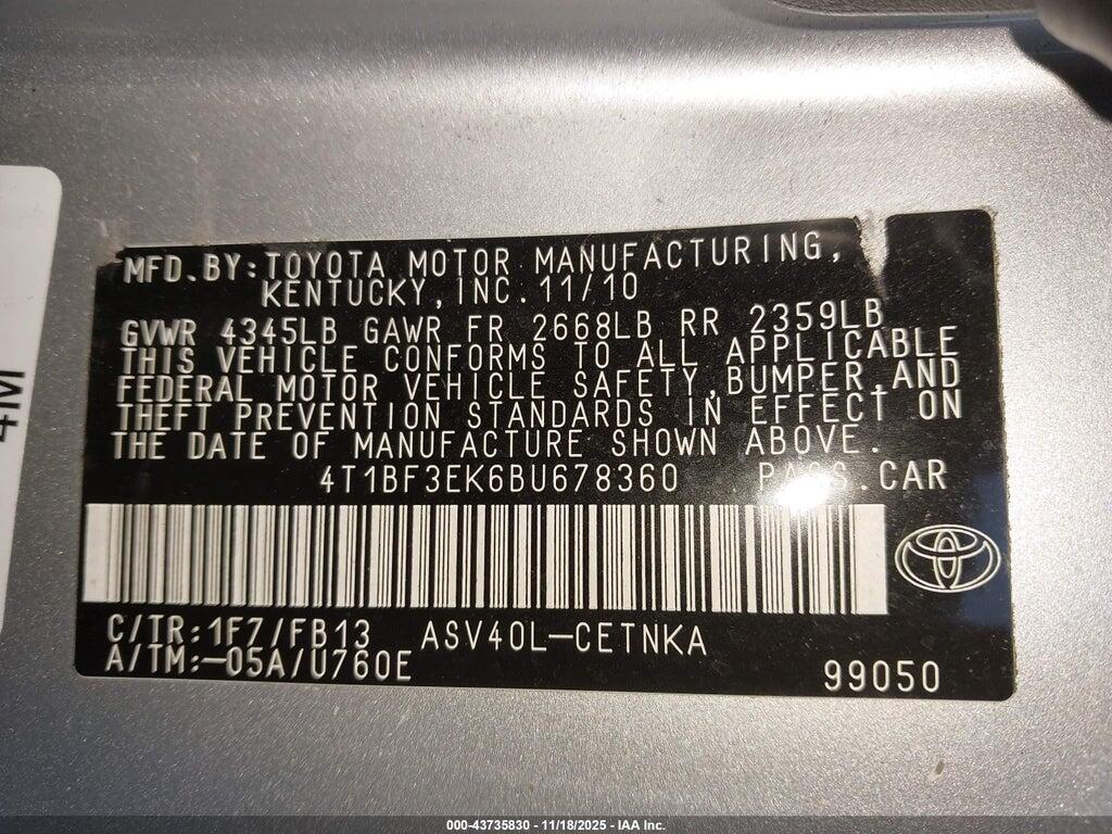 4T1BF3EK6BU678360 2011 TOYOTA CAMRY photo no. 9