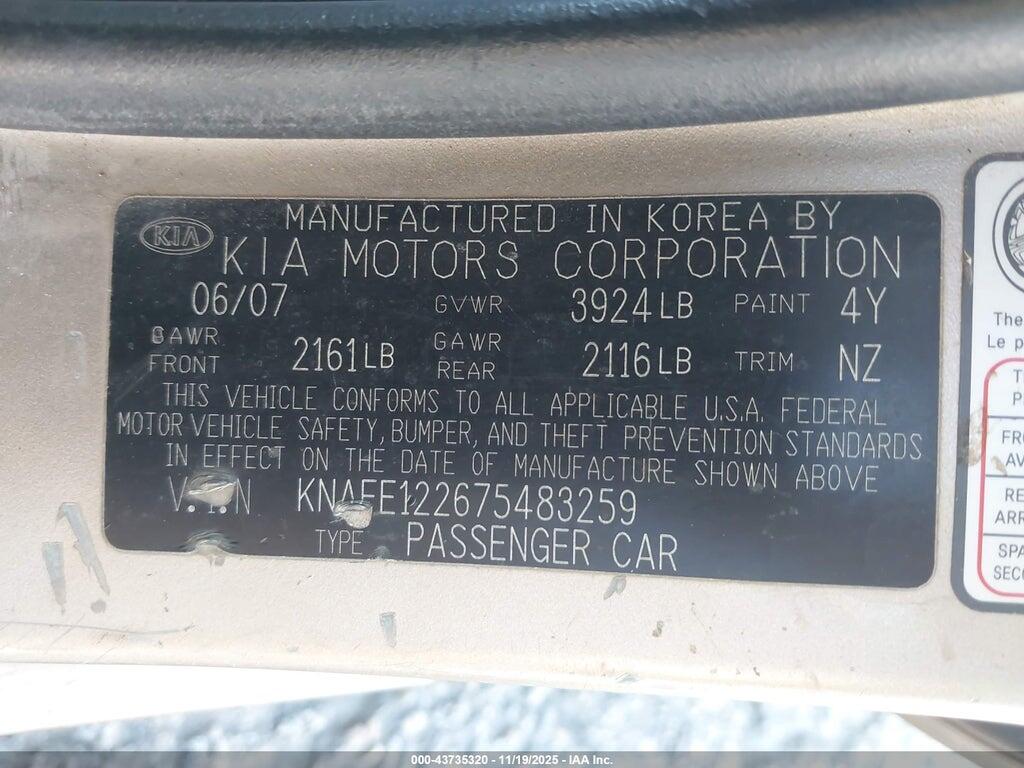 KNAFE122675483259 2007 KIA SPECTRA photo no. 9