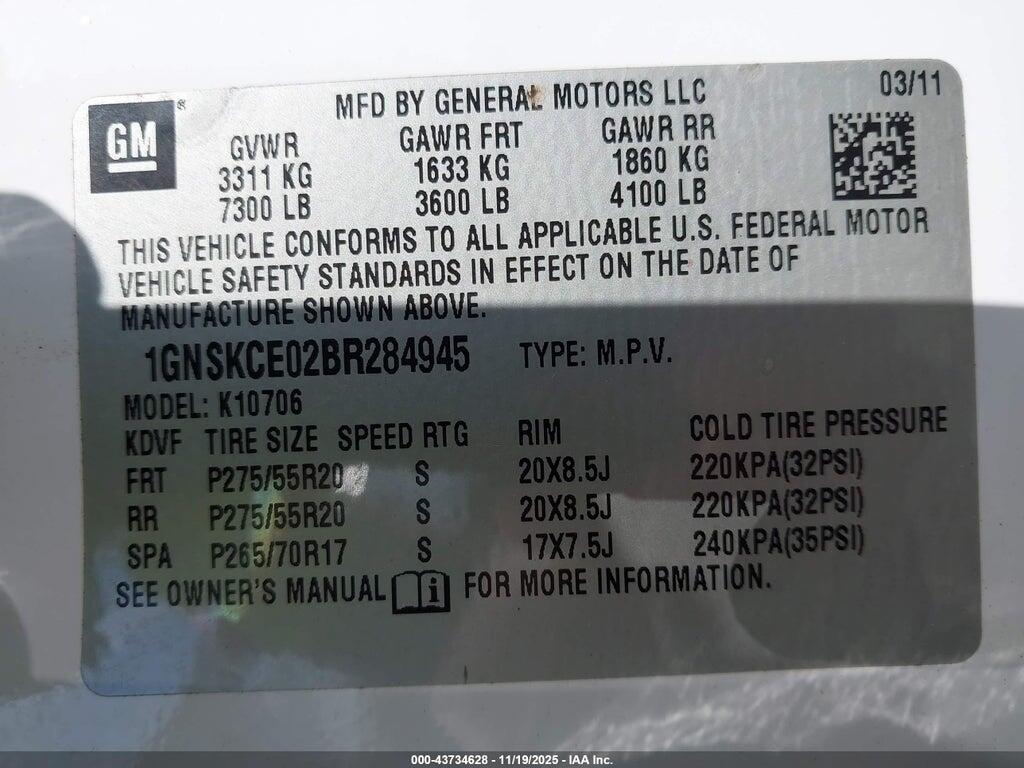 1GNSKCE02BR284945 2011 CHEVROLET TAHOE photo no. 9