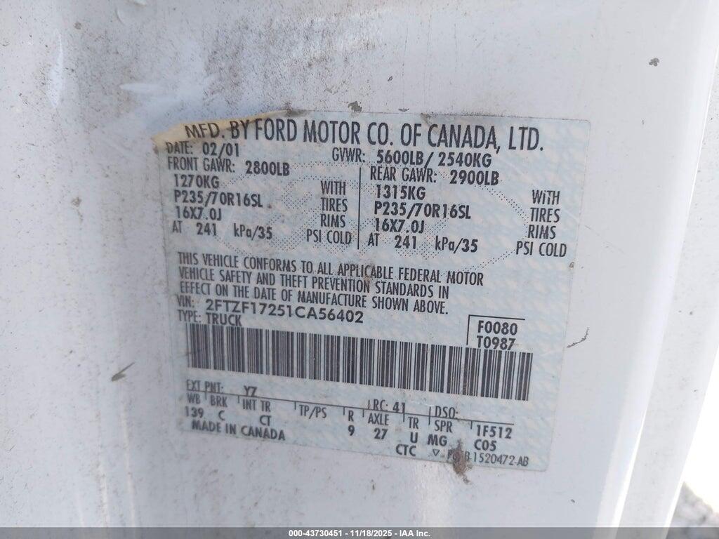 2FTZF17251CA56402 2001 FORD F-150 photo no. 9