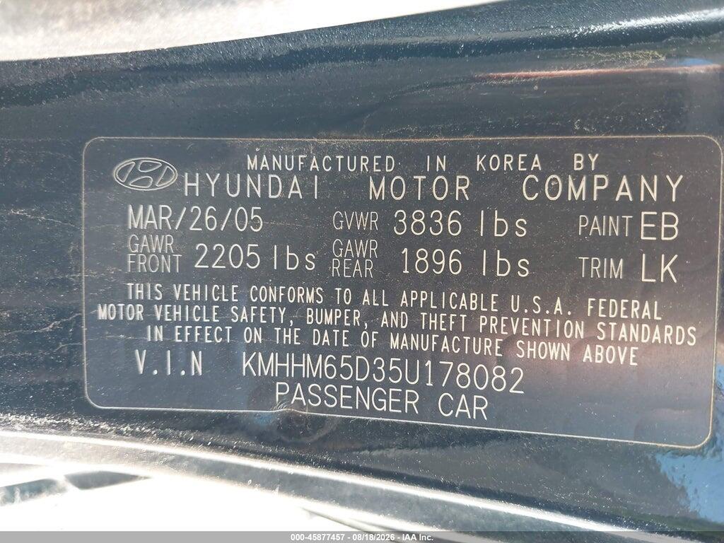KMHHM65D35U178082 2005 HYUNDAI TIBURON photo no. 9