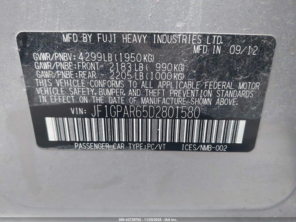 JF1GPAR65D2801580 2013 SUBARU IMPREZA photo no. 9