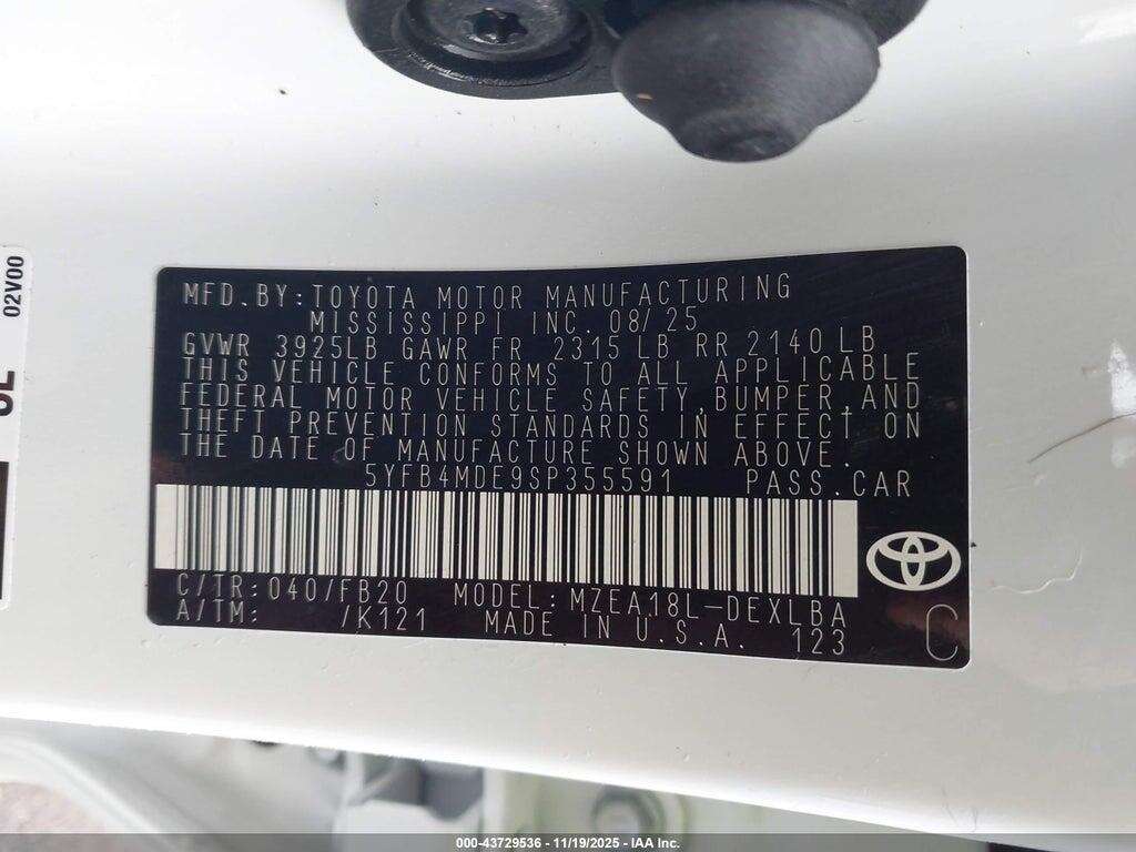 5YFB4MDE9SP355591 2025 TOYOTA COROLLA photo no. 9