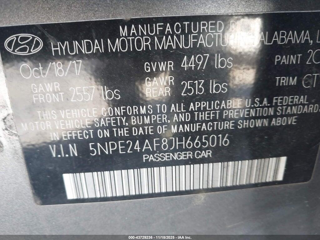 5NPE24AF8JH665016 2018 HYUNDAI SONATA photo no. 9