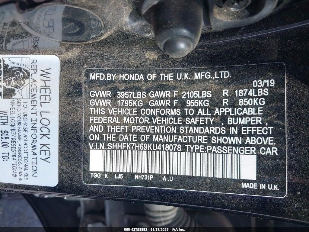 SHHFK7H69KU418078 2019 HONDA CIVIC photo no. 9