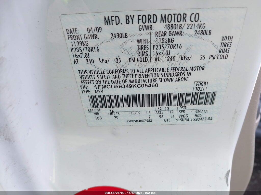 1FMCU59349KC05460 2009 FORD ESCAPE HYBRID photo no. 9