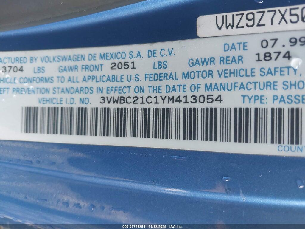 3VWBC21C1YM413054 2000 VOLKSWAGEN NEW BEETLE photo no. 9
