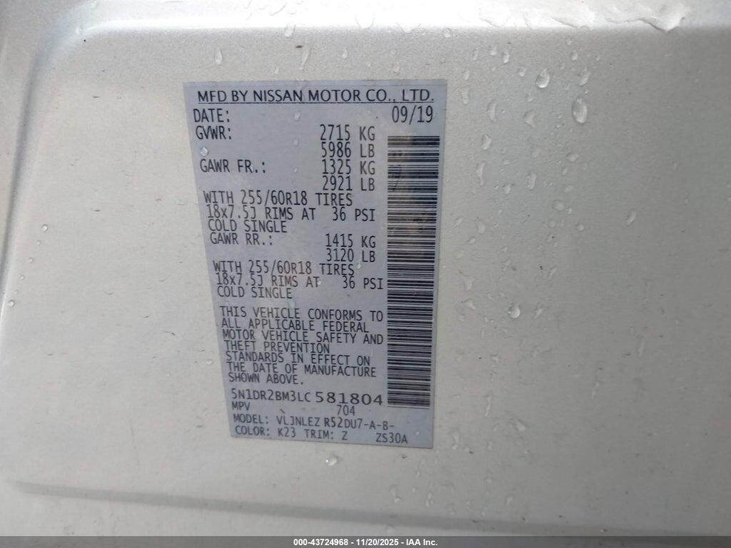 5N1DR2BM3LC581804 2020 NISSAN PATHFINDER photo no. 9