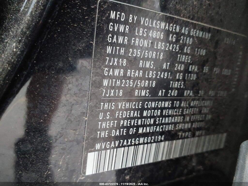 WVGAV7AX5GW602194 2016 VOLKSWAGEN TIGUAN photo no. 9