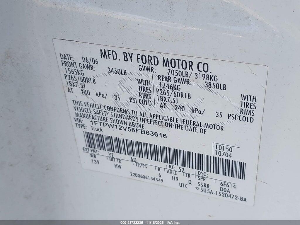 1FTPW12V56FB63616 2006 FORD F-150 photo no. 9