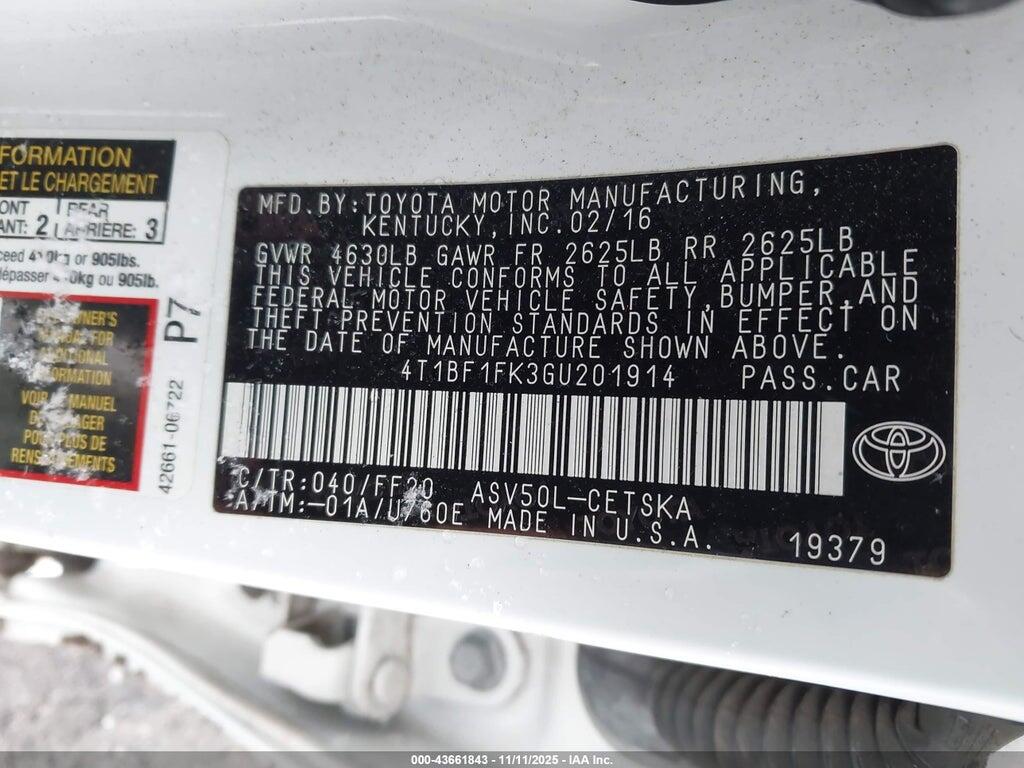 4T1BF1FK3GU201914 2016 TOYOTA CAMRY photo no. 9