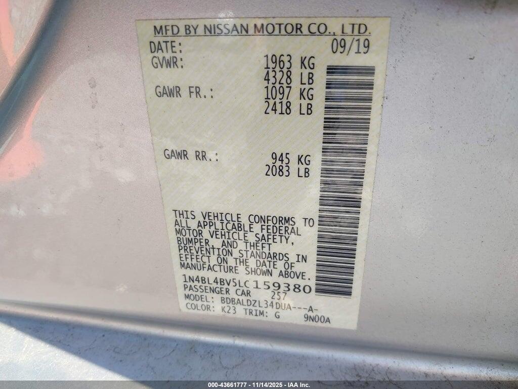 1N4BL4BV5LC159380 2020 NISSAN ALTIMA photo no. 9