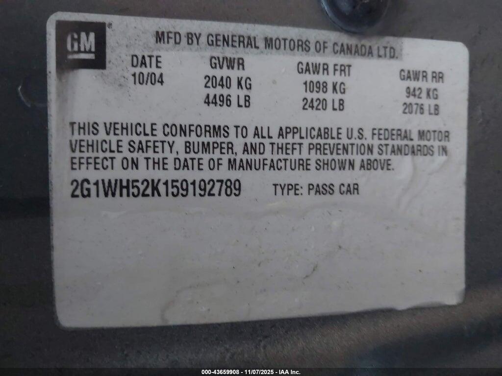 2G1WH52K159192789 2005 CHEVROLET IMPALA photo no. 9