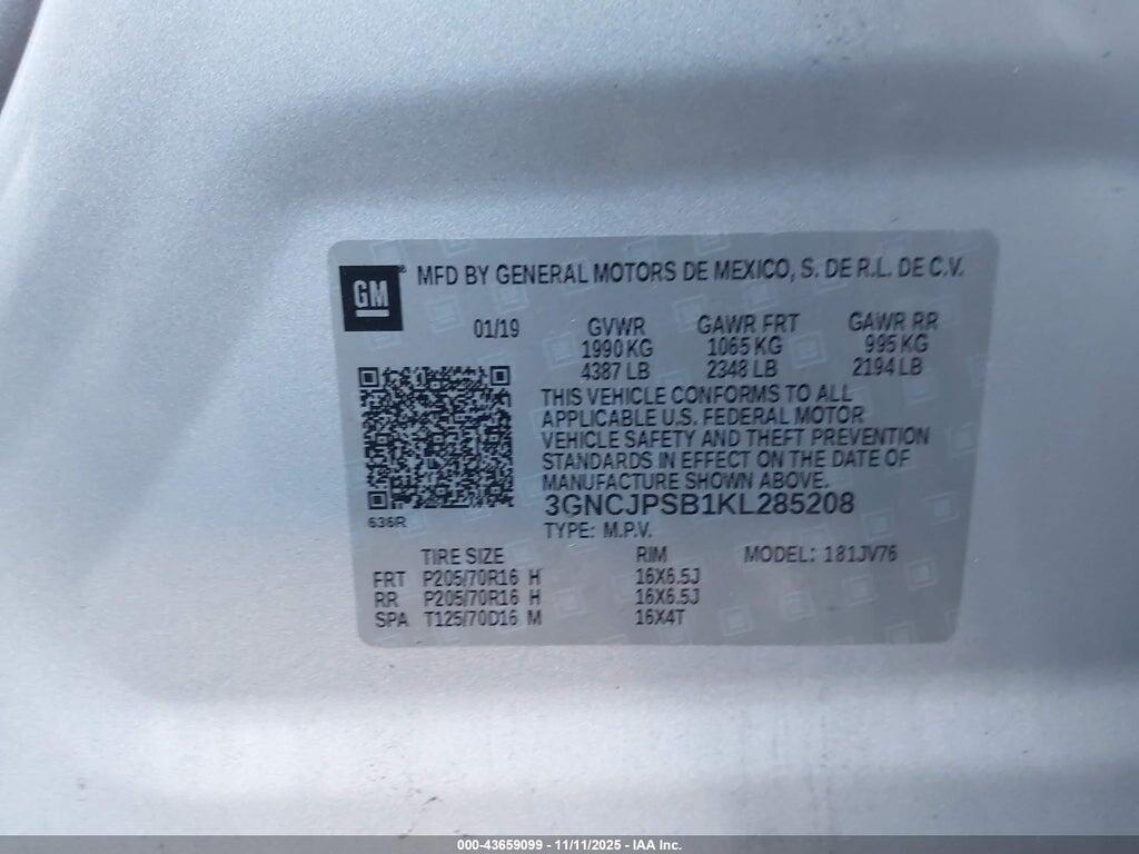 3GNCJPSB1KL285208 2019 CHEVROLET TRAX photo no. 9