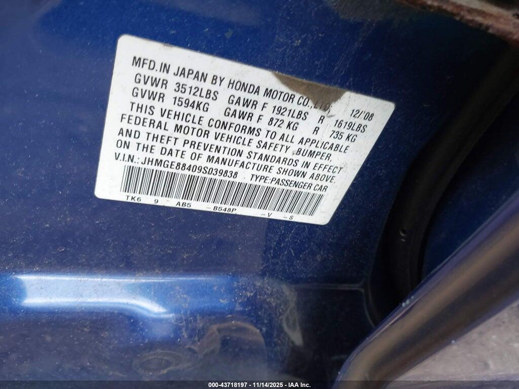 JHMGE88409S039838 2009 HONDA FIT photo no. 9