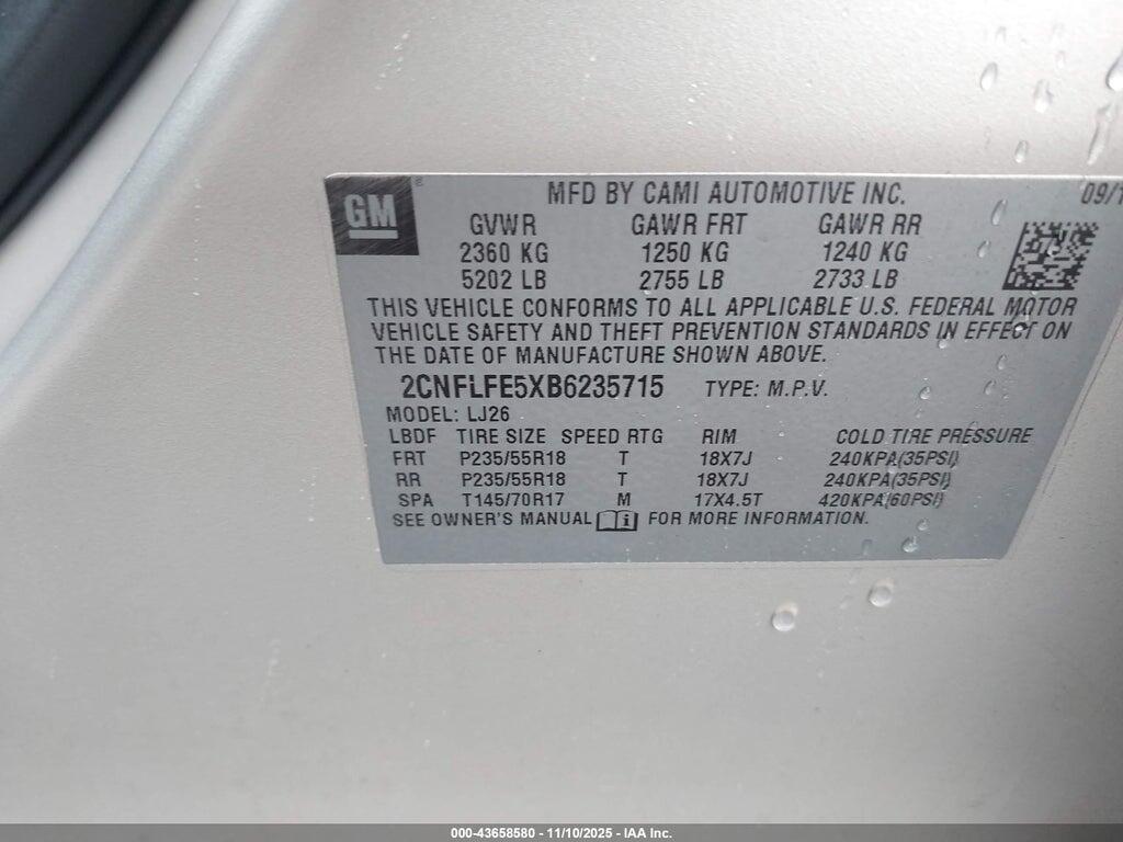 2CNFLFE5XB6235715 2011 CHEVROLET EQUINOX photo no. 9
