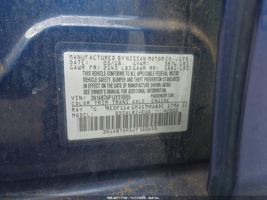 3N1AB7AP1JY310655 2018 NISSAN SENTRA photo no. 9