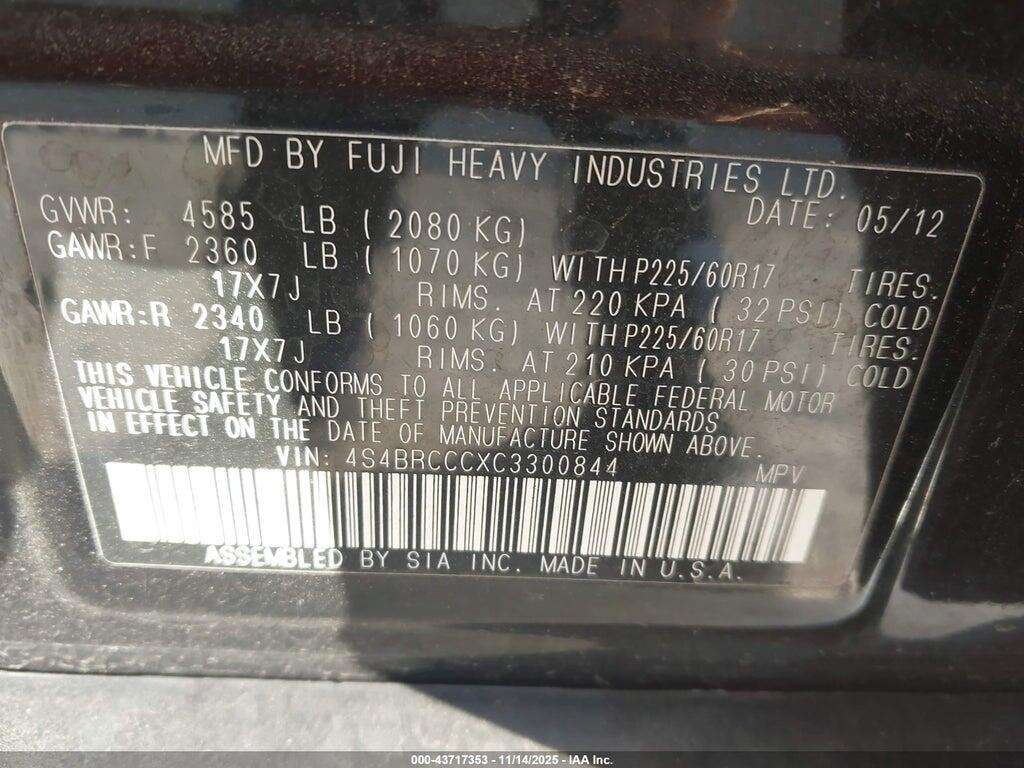 4S4BRCCCXC3300844 2012 SUBARU OUTBACK photo no. 9