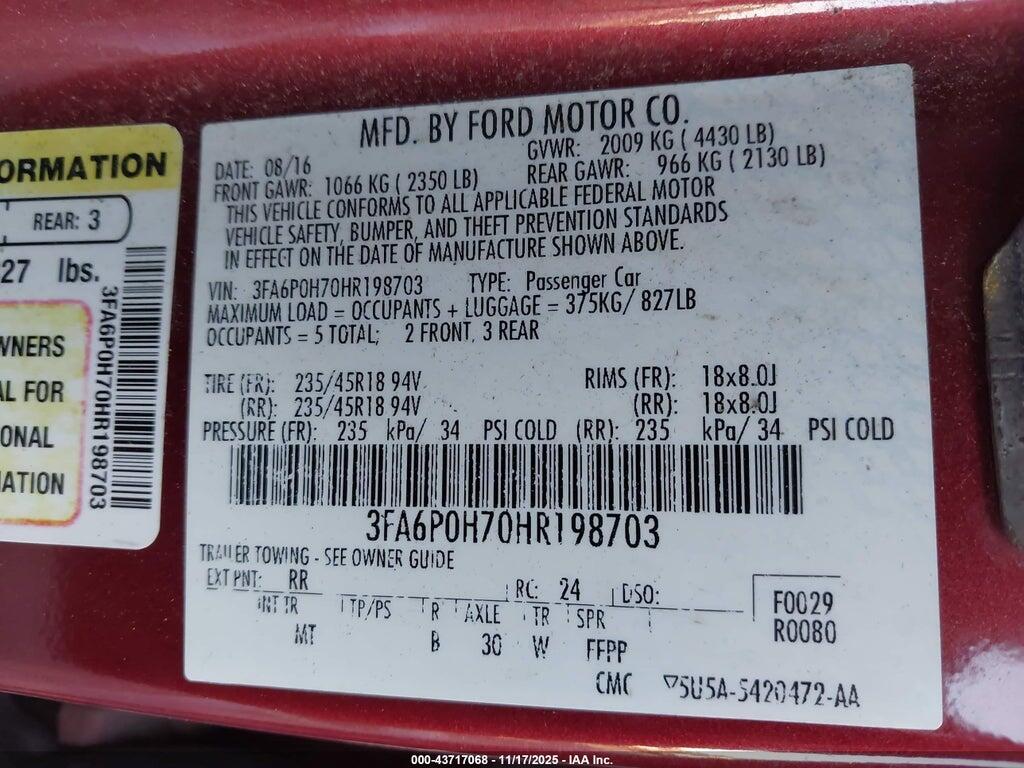 3FA6P0H70HR198703 2017 FORD FUSION photo no. 9
