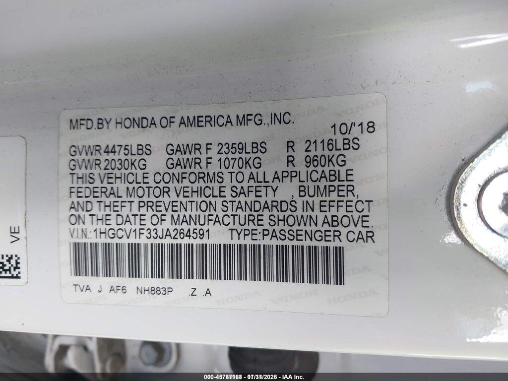 1HGCV1F33JA264591 2018 HONDA ACCORD photo no. 9
