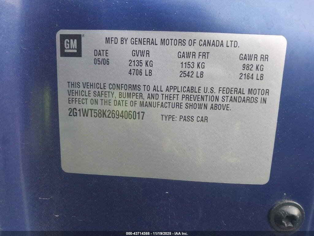 2G1WT58K269406017 2006 CHEVROLET IMPALA photo no. 9