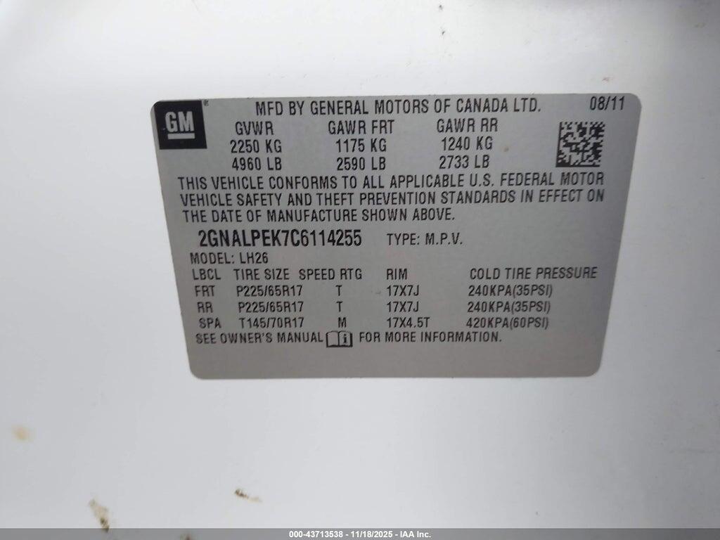 2GNALPEK7C6114255 2012 CHEVROLET EQUINOX photo no. 9