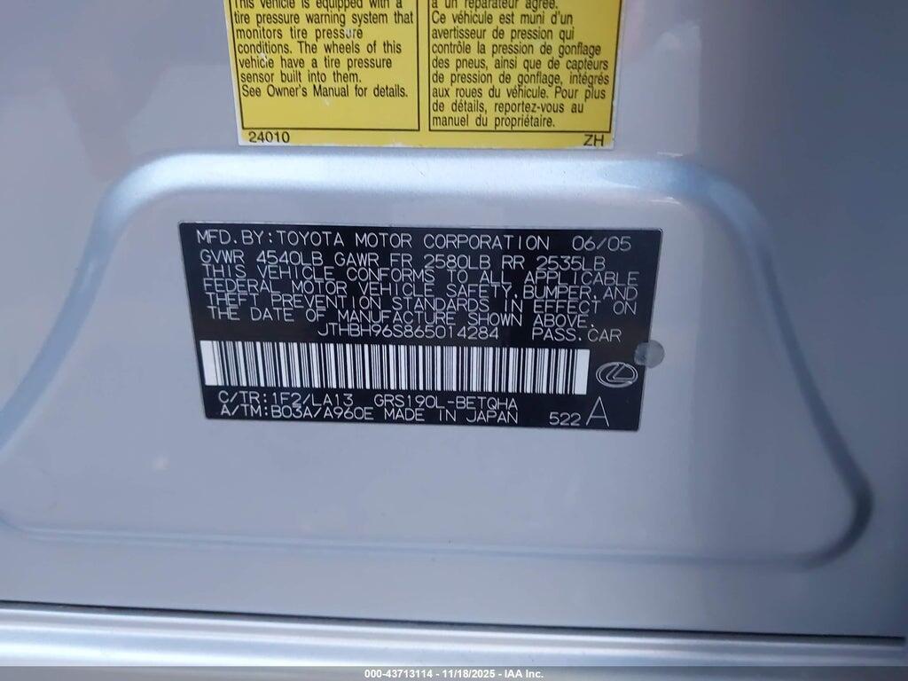 JTHBH96S865014284 2006 LEXUS GS 300 photo no. 9