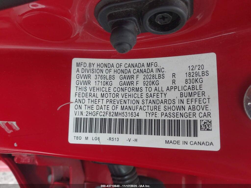 2HGFC2F82MH531634 2021 HONDA CIVIC photo no. 9