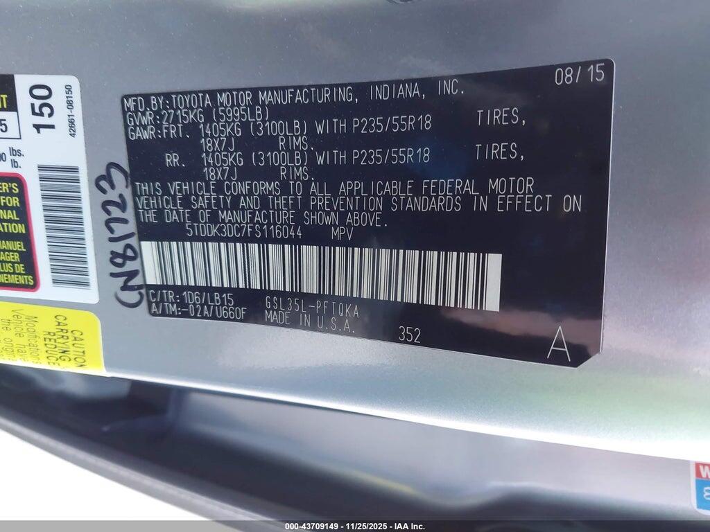 5TDDK3DC7FS116044 2015 TOYOTA SIENNA photo no. 9