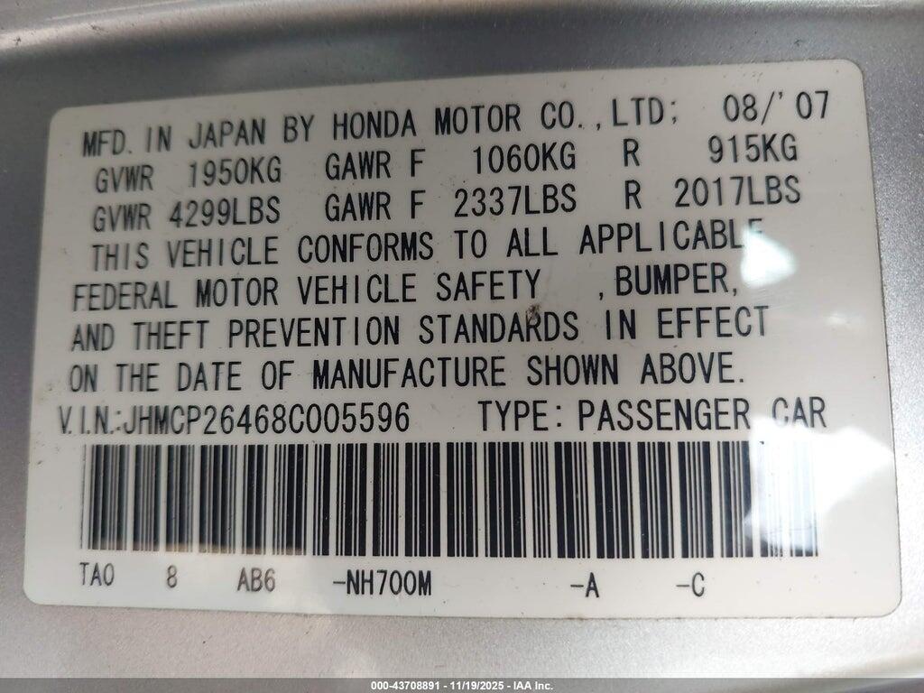 JHMCP26468C005596 2008 HONDA ACCORD photo no. 9