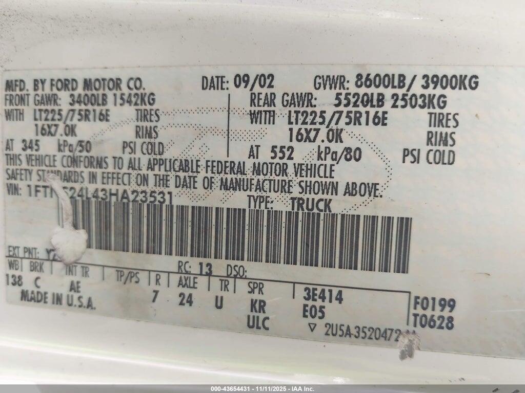 1FTNS24L43HA23531 2003 FORD E-250 photo no. 9
