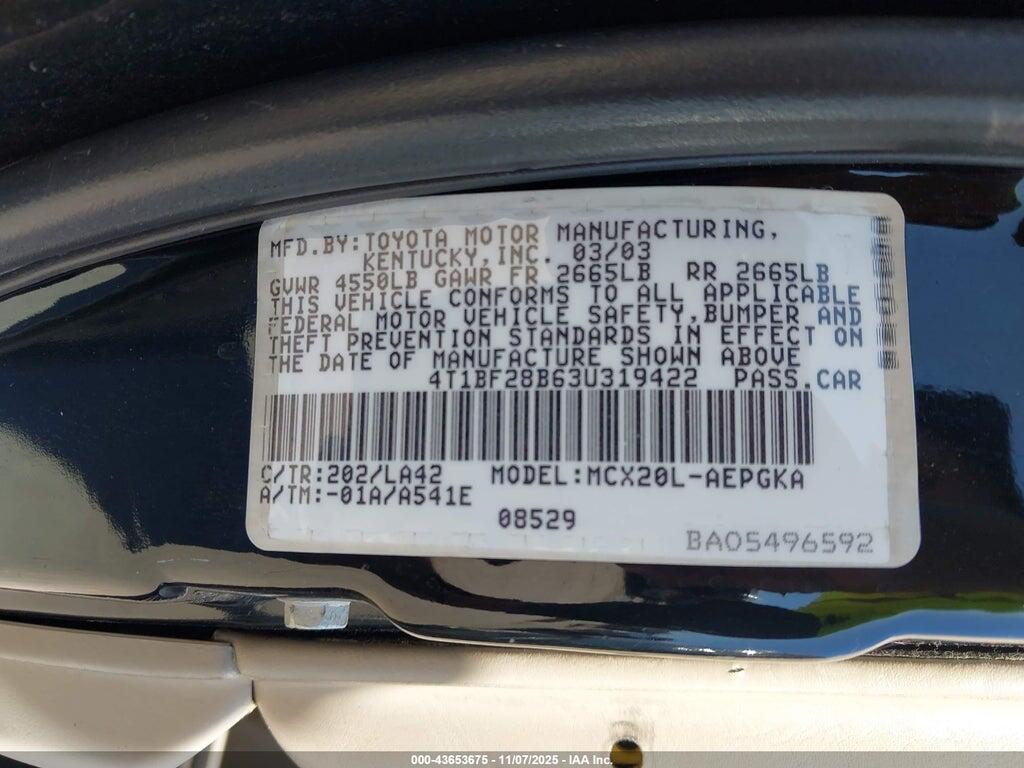 4T1BF28B63U319422 2003 TOYOTA AVALON photo no. 9