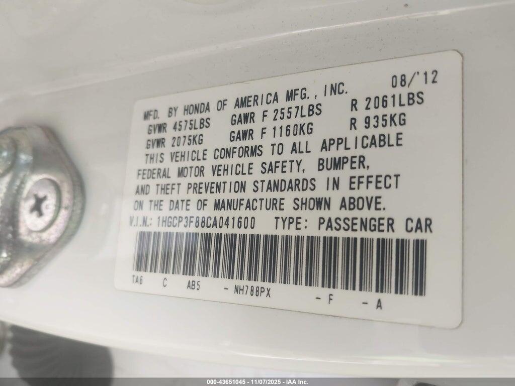 1HGCP3F88CA041600 2012 HONDA ACCORD photo no. 9