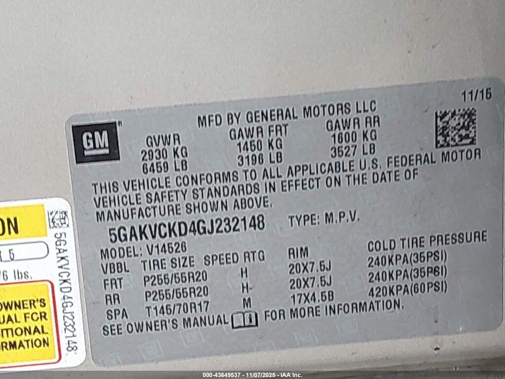 5GAKVCKD4GJ232148 2016 BUICK ENCLAVE photo no. 9