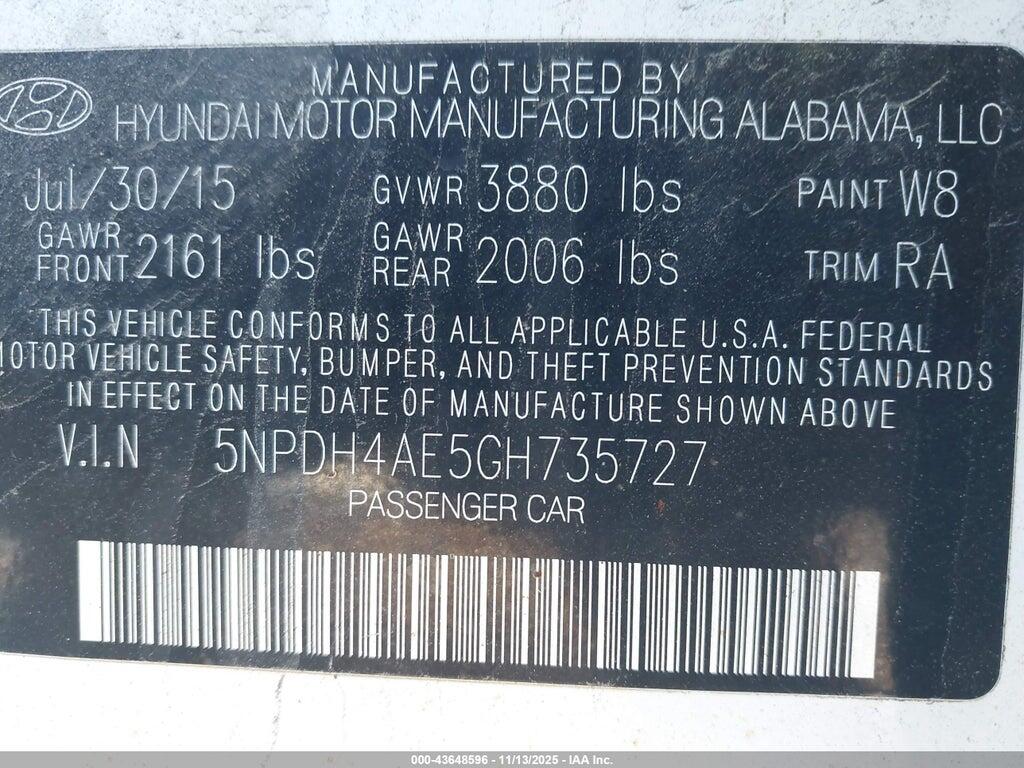 5NPDH4AE5GH735727 2016 HYUNDAI ELANTRA photo no. 9