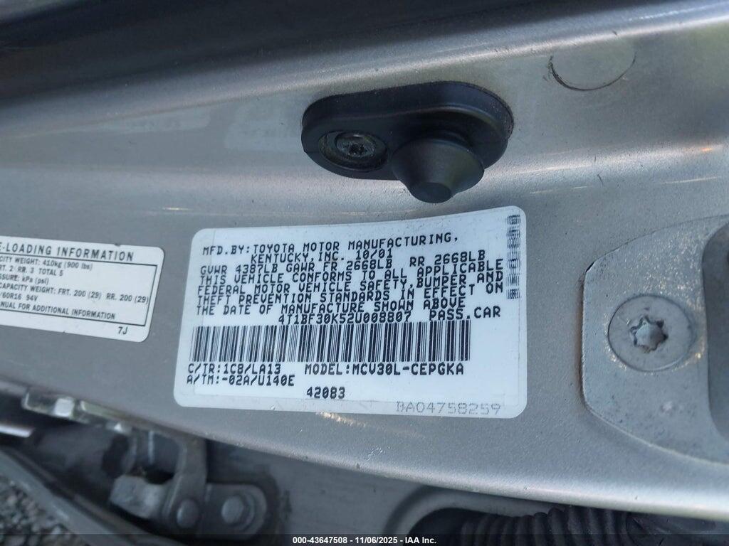 4T1BF30K52U008807 2002 TOYOTA CAMRY photo no. 9