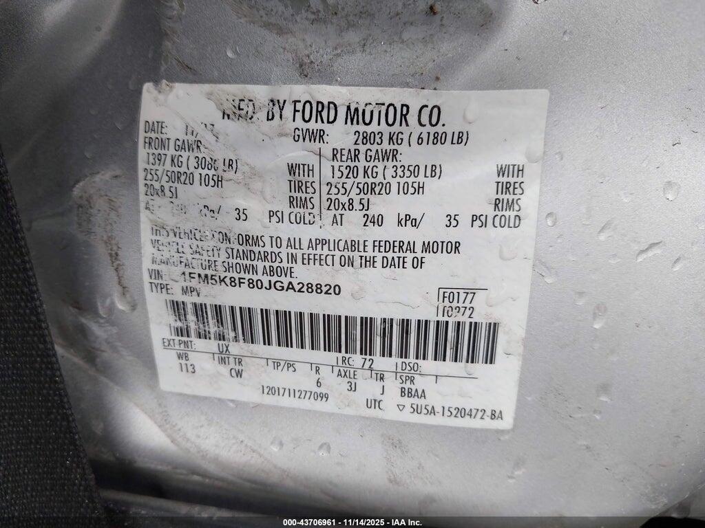 1FM5K8F80JGA28820 2018 FORD EXPLORER photo no. 9
