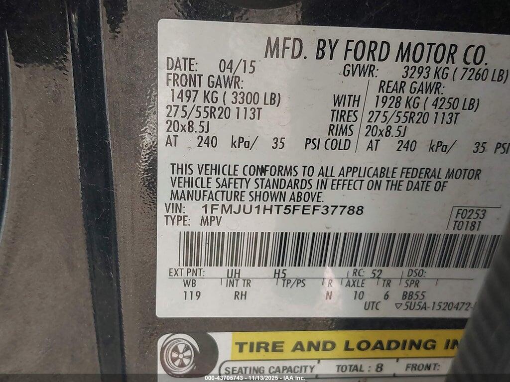 1FMJU1HT5FEF37788 2015 FORD EXPEDITION photo no. 9