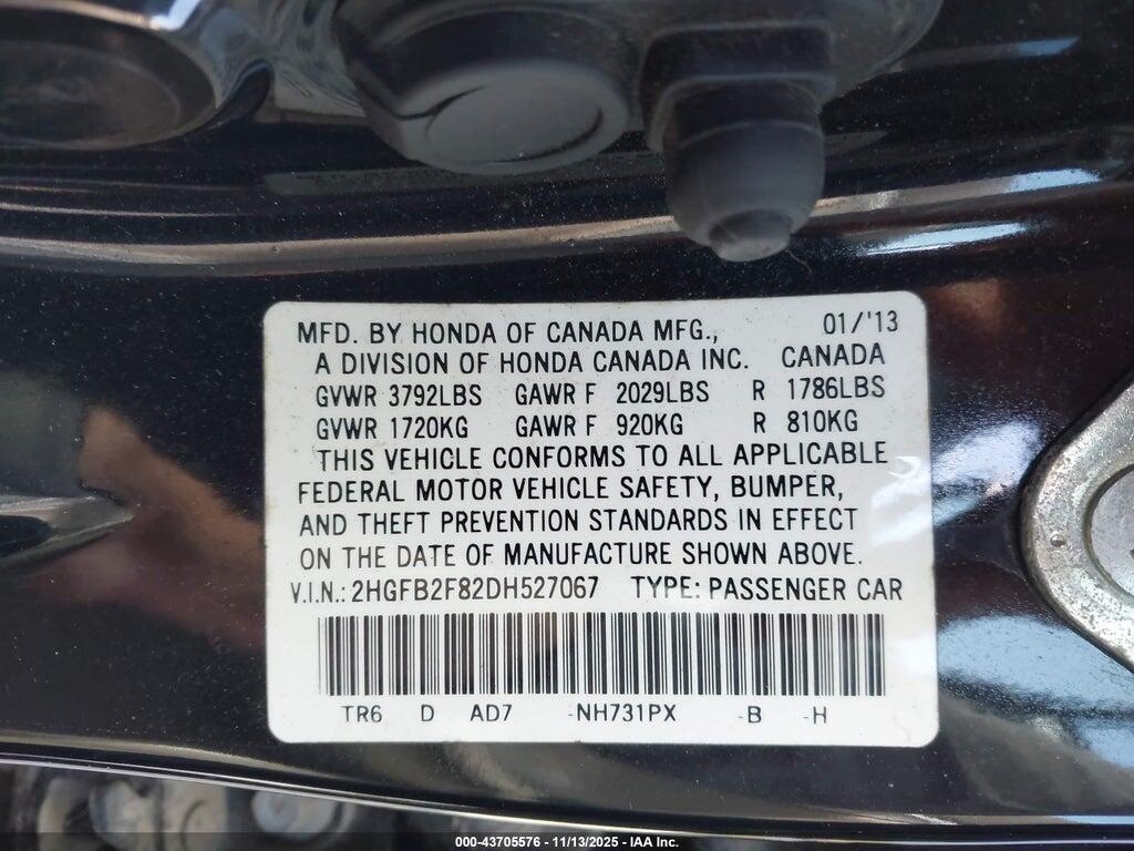 2HGFB2F82DH527067 2013 HONDA CIVIC photo no. 9
