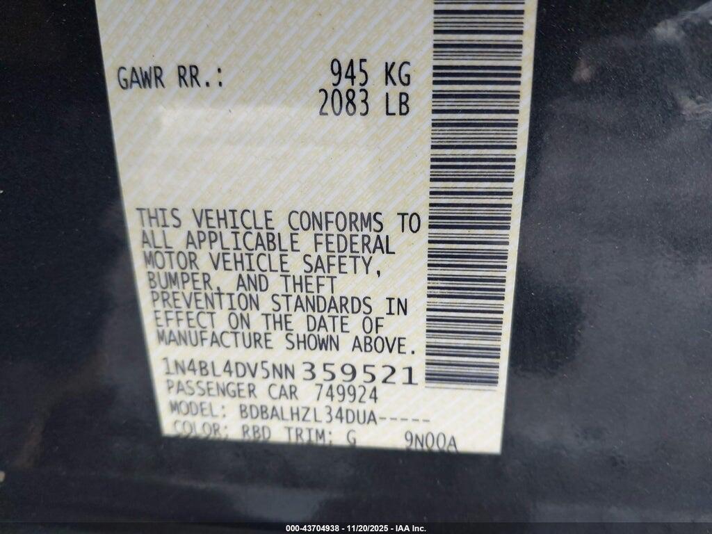 1N4BL4DV5NN359521 2022 NISSAN ALTIMA photo no. 9