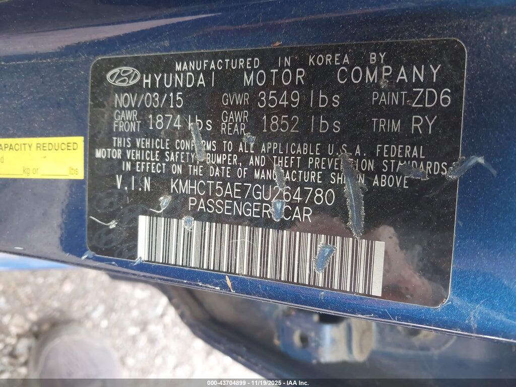 KMHCT5AE7GU264780 2016 HYUNDAI ACCENT photo no. 9