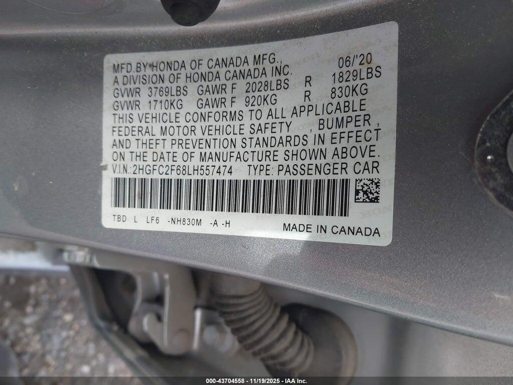 2HGFC2F68LH557474 2020 HONDA CIVIC photo no. 9