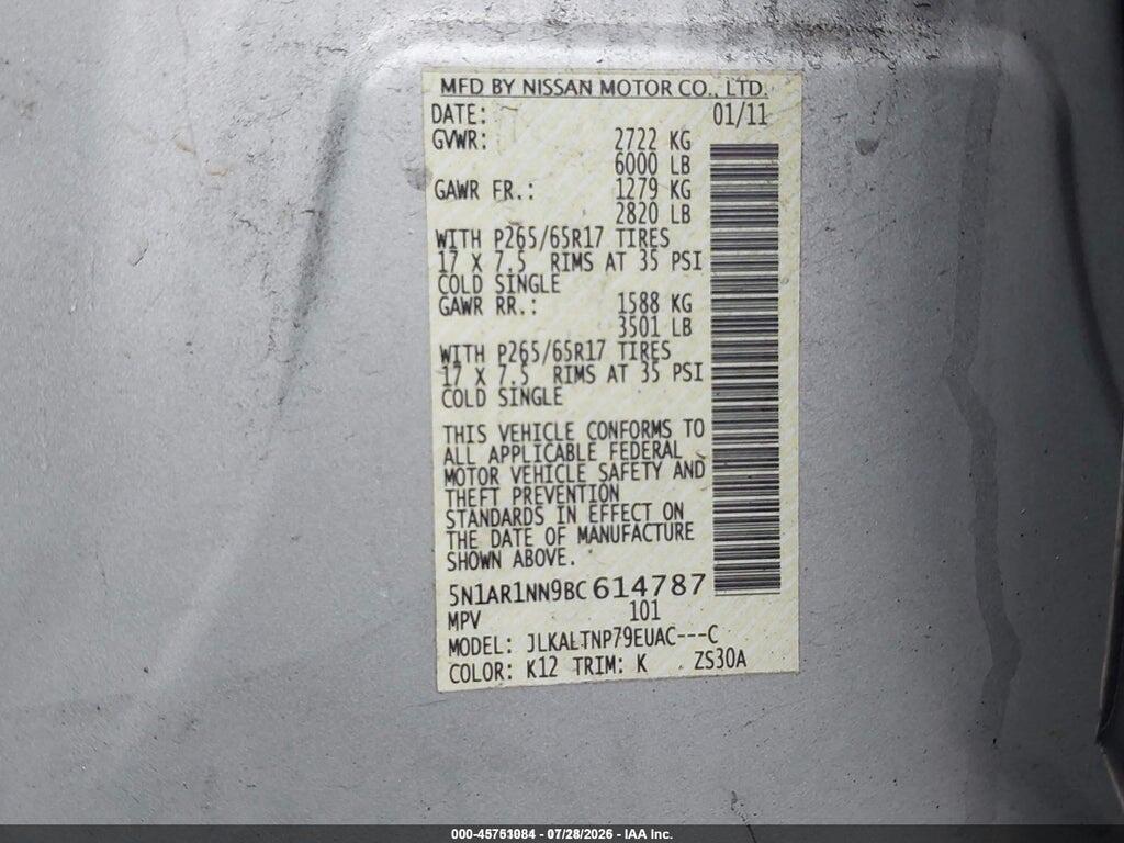 5N1AR1NN9BC614787 2011 NISSAN PATHFINDER photo no. 9